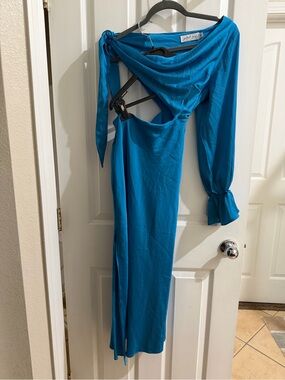 Petal+ Pup Teal One-Shoulder Midi Dress